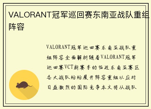 VALORANT冠军巡回赛东南亚战队重组阵容