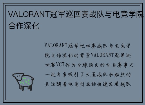 VALORANT冠军巡回赛战队与电竞学院合作深化