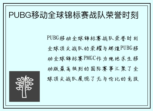 PUBG移动全球锦标赛战队荣誉时刻