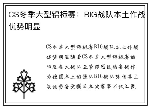 CS冬季大型锦标赛：BIG战队本土作战优势明显