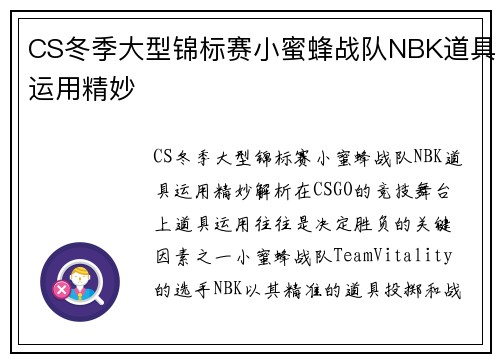 CS冬季大型锦标赛小蜜蜂战队NBK道具运用精妙